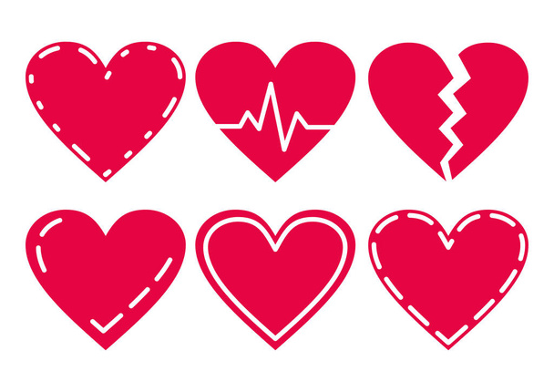 Neon Red srdce ikony Set, ideální pro valentines day a svatba. Vektorové ilustrace izolované na bílém - Vektor, obrázek