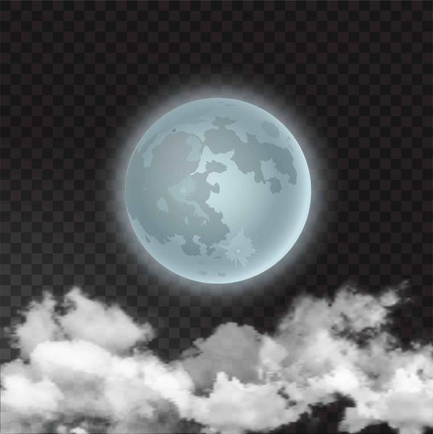 現実的な夜月と月天空のベクトル図と少数の雲浮かぶ上孤立した透明な背景 - ベクター画像