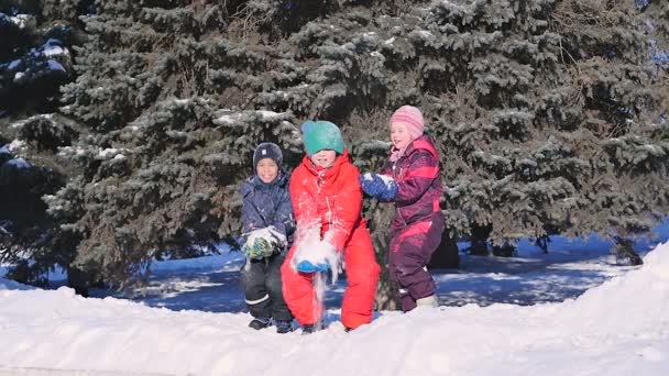 Trois enfants heureux jetant de la neige dans les airs à la fois
 - Séquence, vidéo