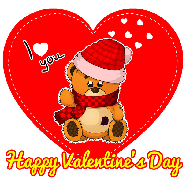 Hand Drawn Cute Teddy Bear, vector illustration, Design Postcard St. Valentine's Day - Vector, afbeelding