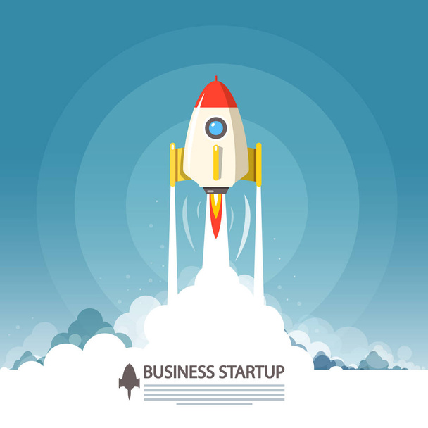 Business Startup Symbol. Vector Flat Design Rocket Launch. - Vector, Image