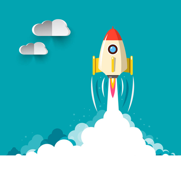 Business Rocketship Startup Symbol. Vector Flat Design Illustration of Rocket Launch. - Vector, Image