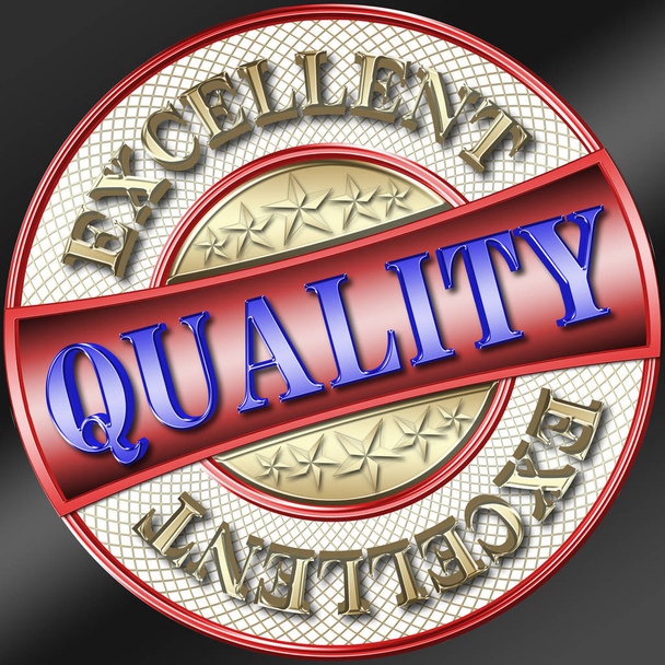 Illustration de stock - Excellente qualité, Golden Excellente qualité bleu métallique, Illustration 3D, Forme ronde, fond noir
 - Photo, image