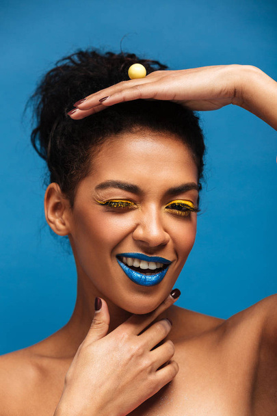 Vertical image of fancy mulatto woman with colorful makeup and c - Φωτογραφία, εικόνα