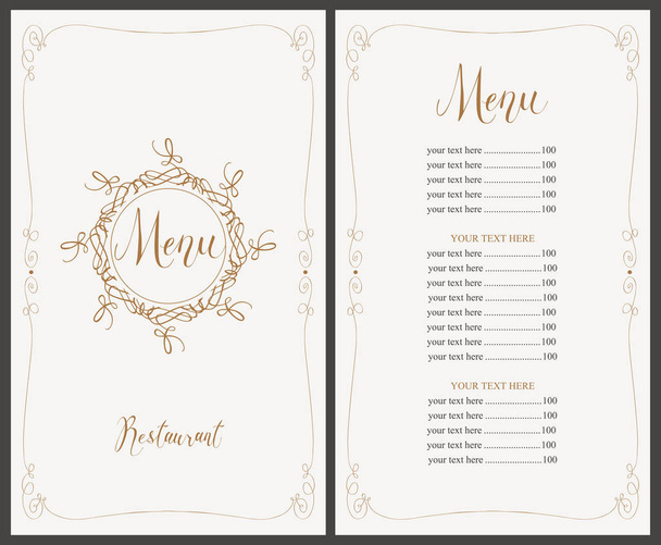 menu for restaurant with curlicues and price list - Διάνυσμα, εικόνα