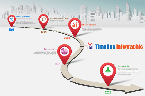 Business road map timeline infographic city designed for abstract background template milestone element modern diagram process technology digital marketing data presentation chart Vector illustration - Vektor, Bild