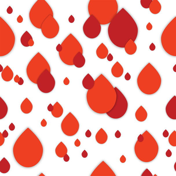 Concepto vectorial del Día Mundial del Donante de Sangre, 14 de junio. Patrón 3d sin costuras en estilo de arte de papel de moda. Papel rojo de sangre agua gotas collage fondo. Sin bordes de malla visibles
 - Vector, imagen
