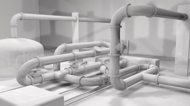 Estructura animada de tubos blancos brillantes en 3D. Generic industry, technology and engineering motion background (en inglés). Renderizado 3D
 - Metraje, vídeo