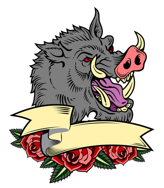 Wild boar in the old school style - Vector, Image