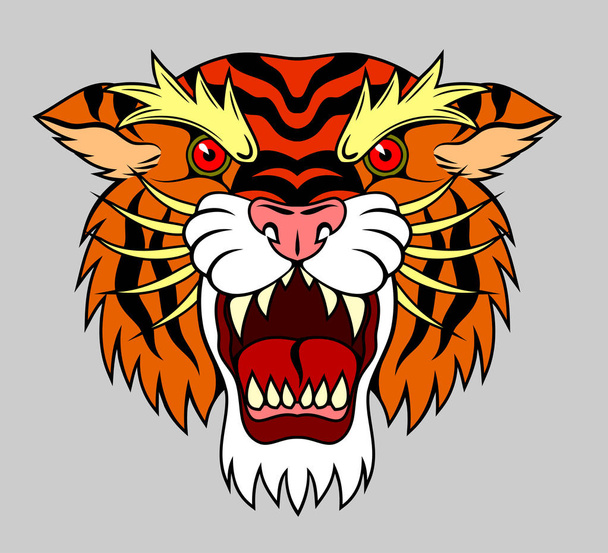 Een grijnzende tijger in de stijl van de oude school - Vector, afbeelding