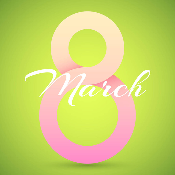 Template for March 8. International happy women's day. Big pink number 8 on a light green background. Background for 8 march. Vector illustration - Vetor, Imagem