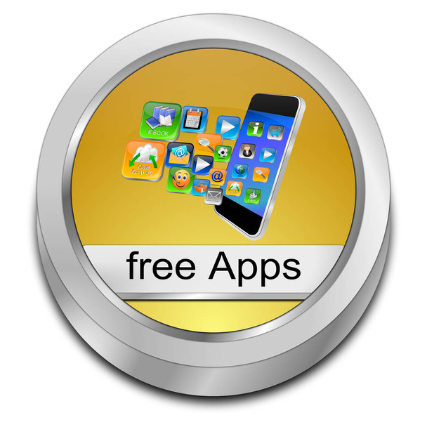 golden free apps button - 3D illustration - Photo, Image