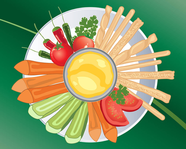 healthy snacks with dipping sauce - Vector, Image