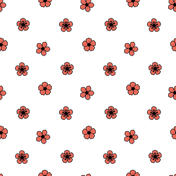 Hand drawn seamless pattern with flowers on white background, concept of summer, vector, illustration - Διάνυσμα, εικόνα