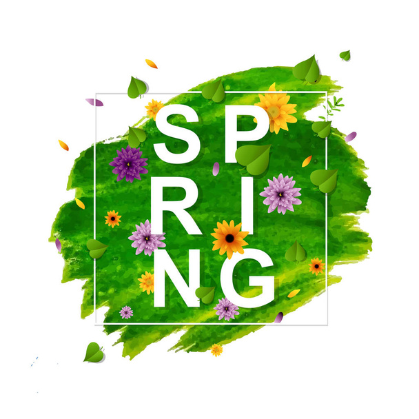 Frühlingsbanner mit Blumenrahmen, Vektor, Illustration   - Vektor, Bild