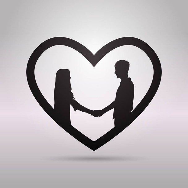 Black Silhouette Couple Holding Hands In Heart Shape Valentines Day Concept - Vektor, obrázek