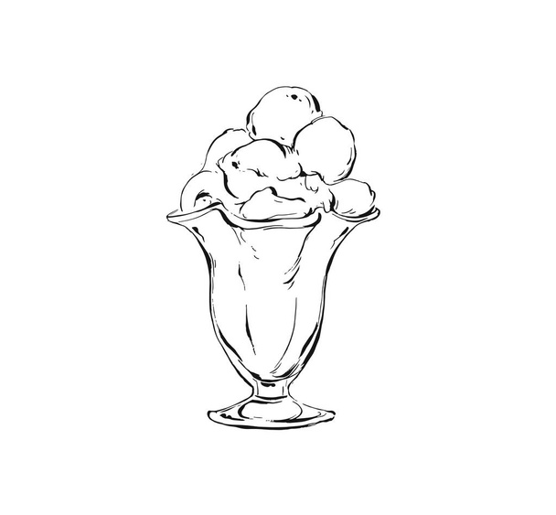 手描きの背景抽象インク描画グラフィック スケッチ ガラスボウルは、白い背景で隔離のアイスクリームのボールのイラスト アイコン - ベクター画像