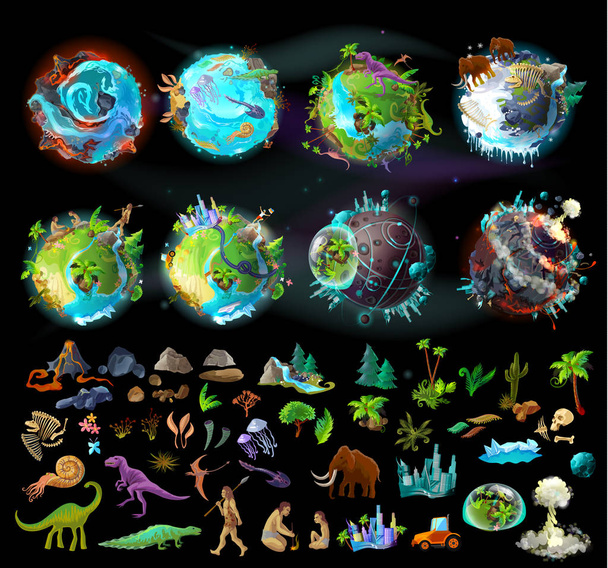 Set of planets and elements for game design - Vektor, obrázek