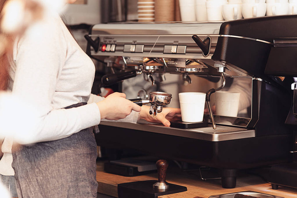 Barista, cafe, making coffee, preparation and service concept - 写真・画像
