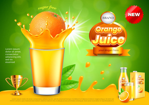 Naranja en zumo salpica anuncios vector de fondo
 - Vector, Imagen