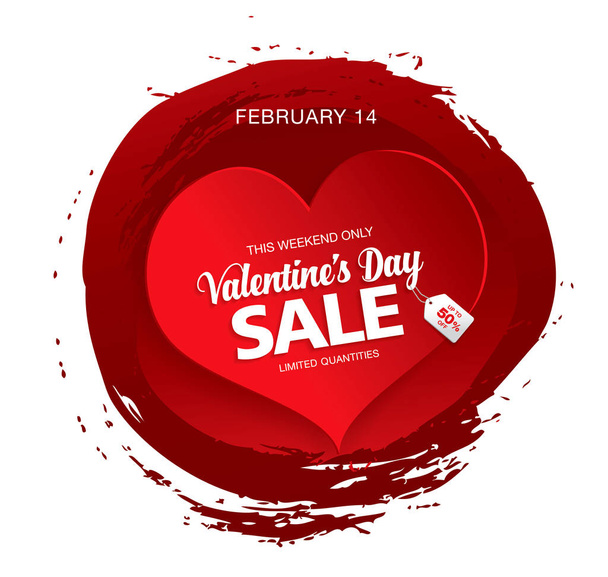 valentine day sale banner with big red heart and 50 percent discount, vector, illustration - Vector, Image