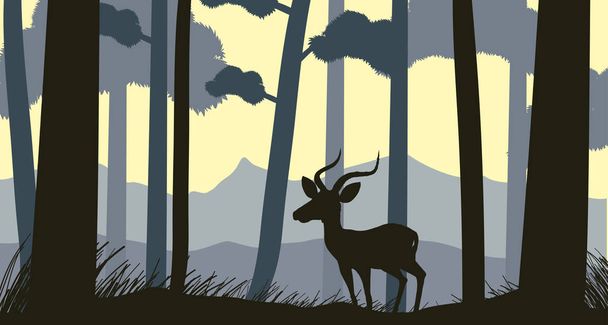 森のシルエット ガゼルと背景シーン - ベクター画像