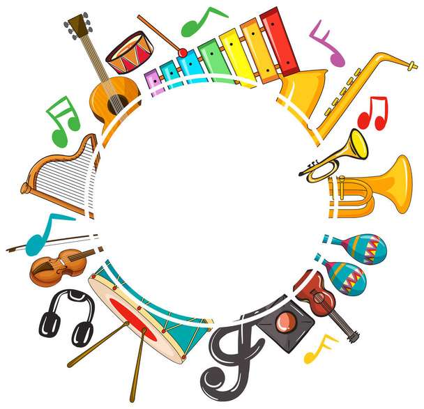 Шаблон границы с музыкальными нотами и инструментами
 - Вектор,изображение