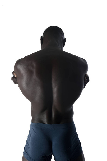 portrait of portrait of a black athletic man on his back black athletic man on his back - 写真・画像