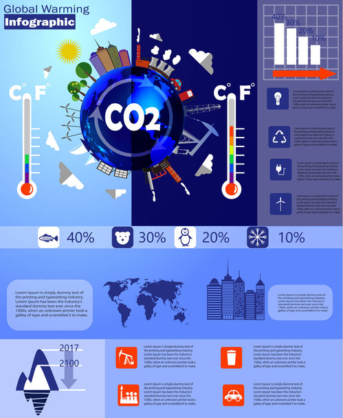 Παγκόσμια υπερθέρμανση του πλανήτη φορέα infographic - Διάνυσμα, εικόνα
