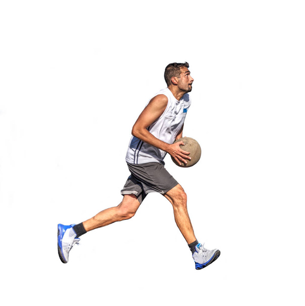 Giocatore di basket caricare il salto sul bianco
 - Foto, immagini