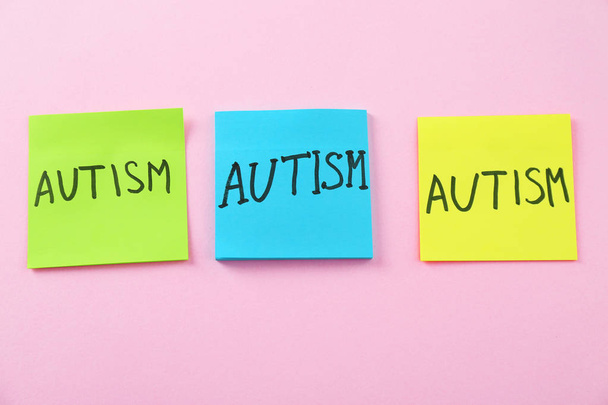 Stickers with word AUTISM on color background - Fotoğraf, Görsel
