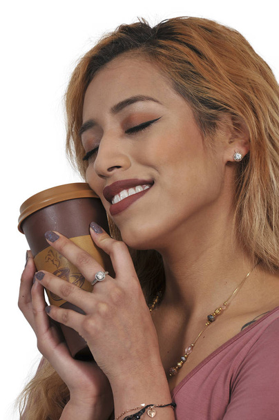Kobieta pijąca kawę - Zdjęcie, obraz