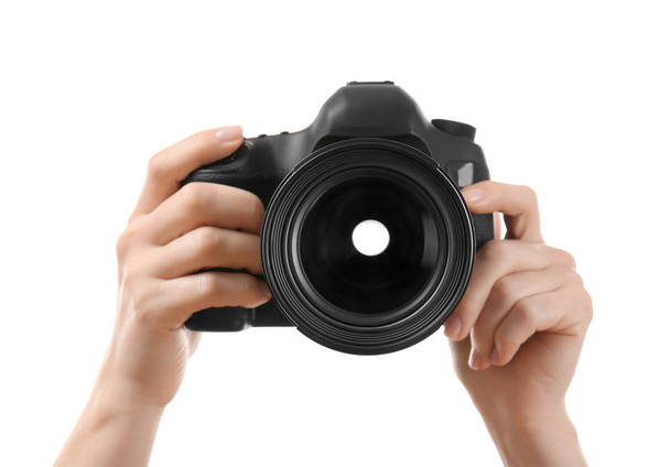 Photographer holding professional camera  - Zdjęcie, obraz