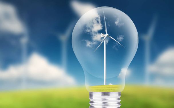 Rüzgar Santrali LAMP. Ekolojik enerji kavramı - Fotoğraf, Görsel