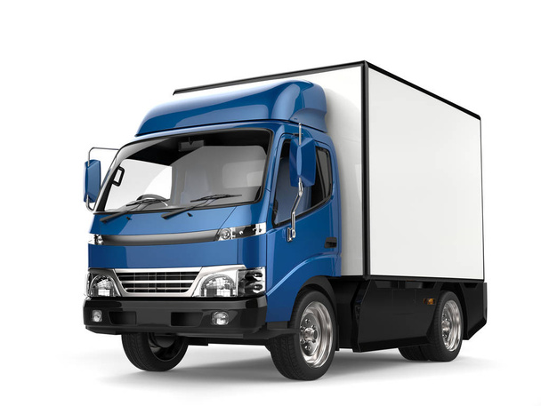 Синя маленька коробка вантажівка крупним планом
 - Фото, зображення
