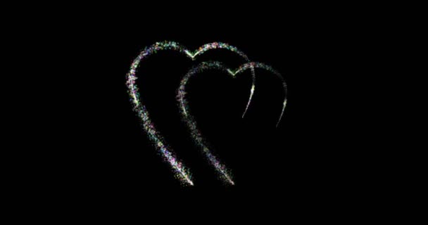two hearts appearing as a line of flickering stars and then transforming into a yin yang symbol on a black background - Footage, Video