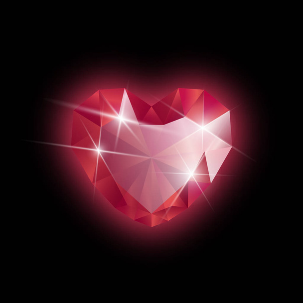diamond heart shape on a black background, vector format - Vetor, Imagem