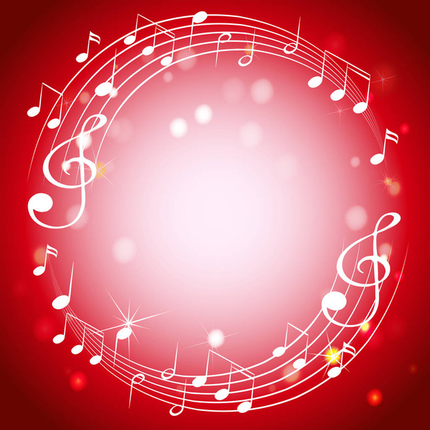 Plantilla de frontera con notas musicales sobre fondo rojo
 - Vector, Imagen