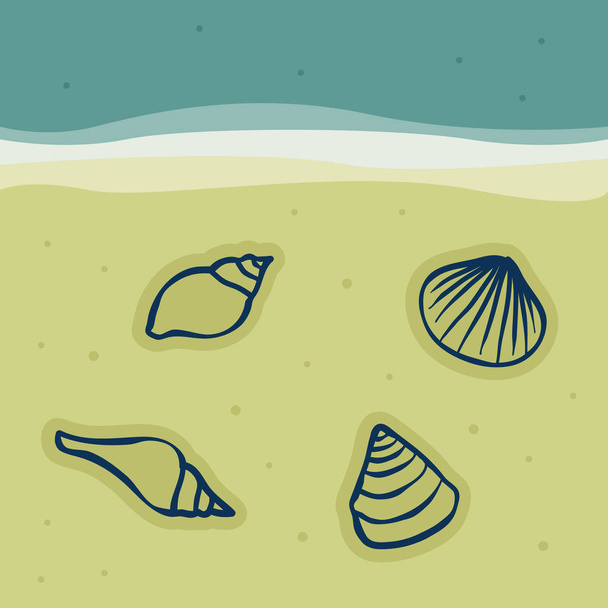 Seashells in the sand - vector illustration - Вектор, зображення