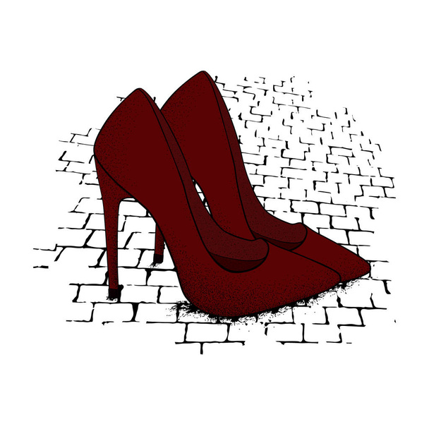 The image of the modern stylish shoes of red color  on granite p - Vector, Image