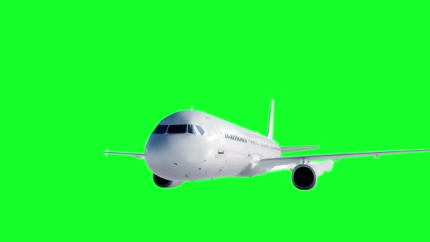 乗客飛行平面アニメーション。飛行機の飛行機雲。緑スクリーン 4 k の映像. - 映像、動画