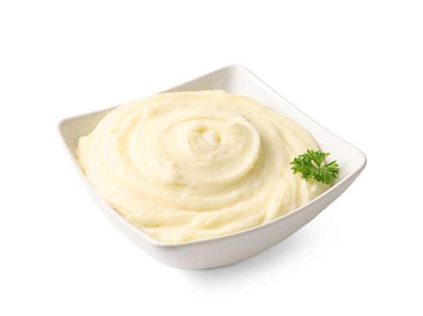 Dish with mashed potatoes on white background - Photo, Image