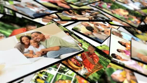Montage 3d-Tablet-Bilder junger multiethnischer Familien - Filmmaterial, Video