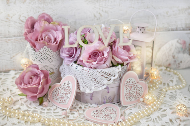 romantic love decoration in shabby chic style for wedding or val - Φωτογραφία, εικόνα