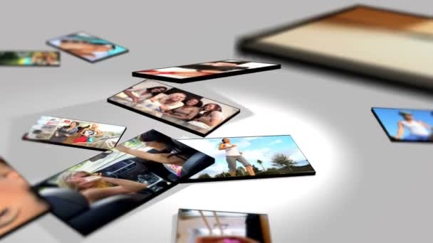 Montage 3D tablet images young Americans pursuing different lifestyles - Footage, Video