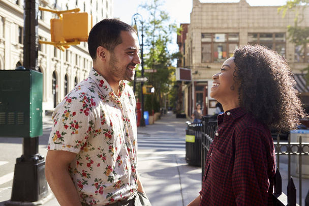 Young Couple Meeting On Urban Street In New York City - Фото, зображення