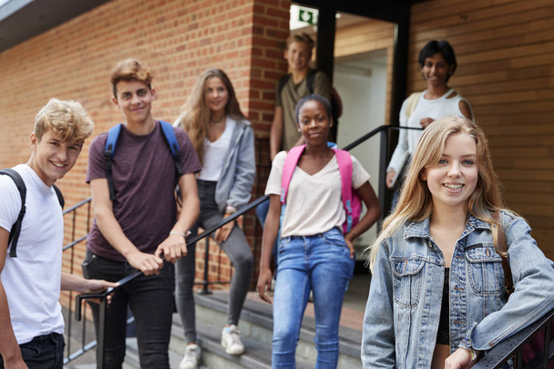 Portrait Of Teenage Students Outside School Building - Photo, image