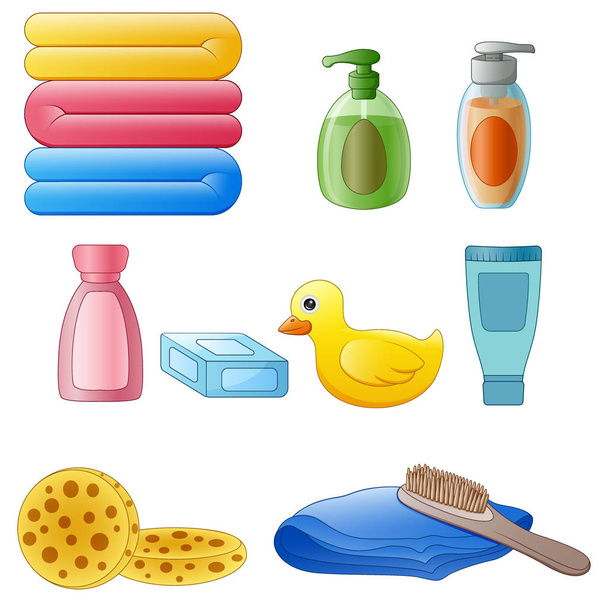 Vector illustration of Set of toiletries in the bathroom isolated on white background - Vector, Image