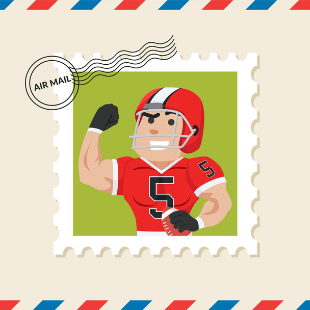 Sello postal de jugador de fútbol americano muscular en sobre de correo aéreo
 - Vector, Imagen