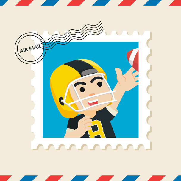 American football player postage stamp on air mail envelope - Vector, Image